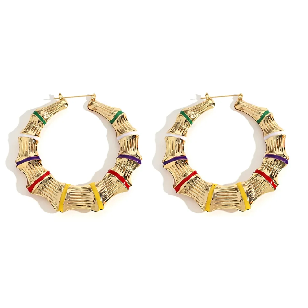 MultiColored Bamboo Door Knocker Earrings Trendy Fashion Jewelry Accessories